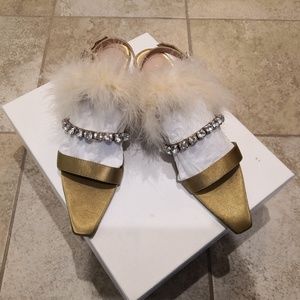 Zara Heeled Sandal with Feather and Rhinestone
